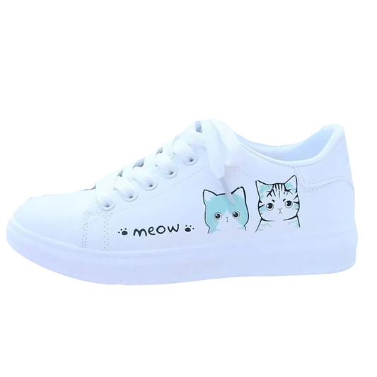 New Arrival Fashion Lace-up Women Sneakers Women Casual Shoes Printed summer Women Pu Shoes Cute Cat  Shoes