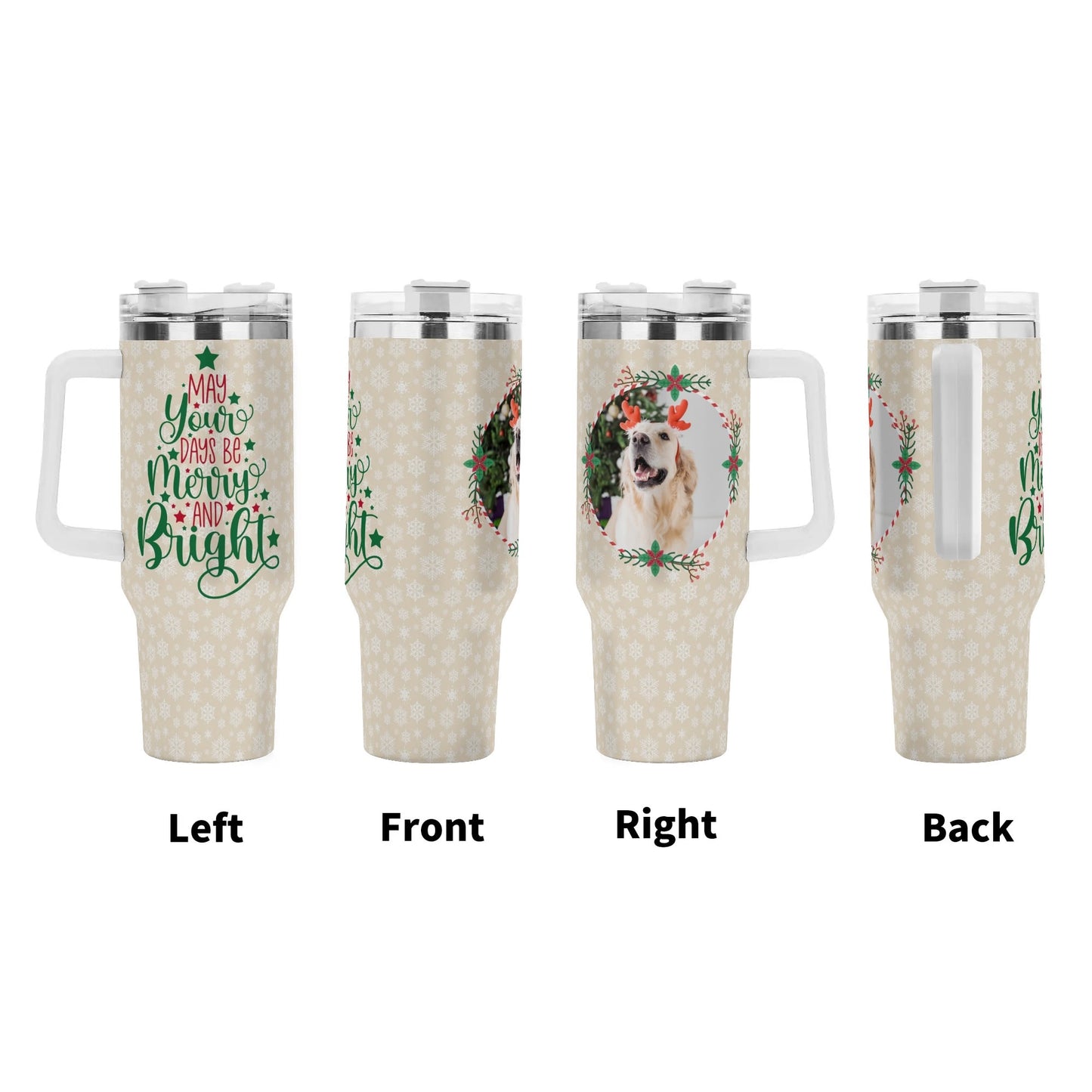 Personalized 40oz Stainless Steel Travel Mug with White Handle & Straw - HOT & COLD Insulated, Great for Coffee & Water