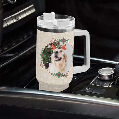 Personalized 40oz Stainless Steel Travel Mug with White Handle & Straw - HOT & COLD Insulated, Great for Coffee & Water