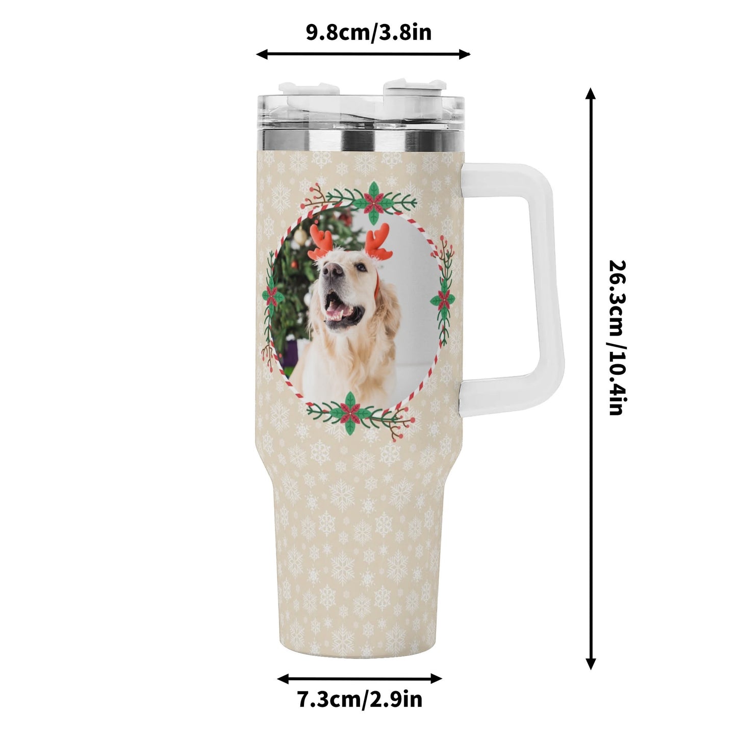 Personalized 40oz Stainless Steel Travel Mug with White Handle & Straw - HOT & COLD Insulated, Great for Coffee & Water