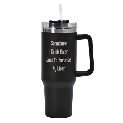 Custom Engraved 40oz Stainless Steel Tumbler with Handle and Straw - Stylish and Reusable Travel Mug for Cup Holders