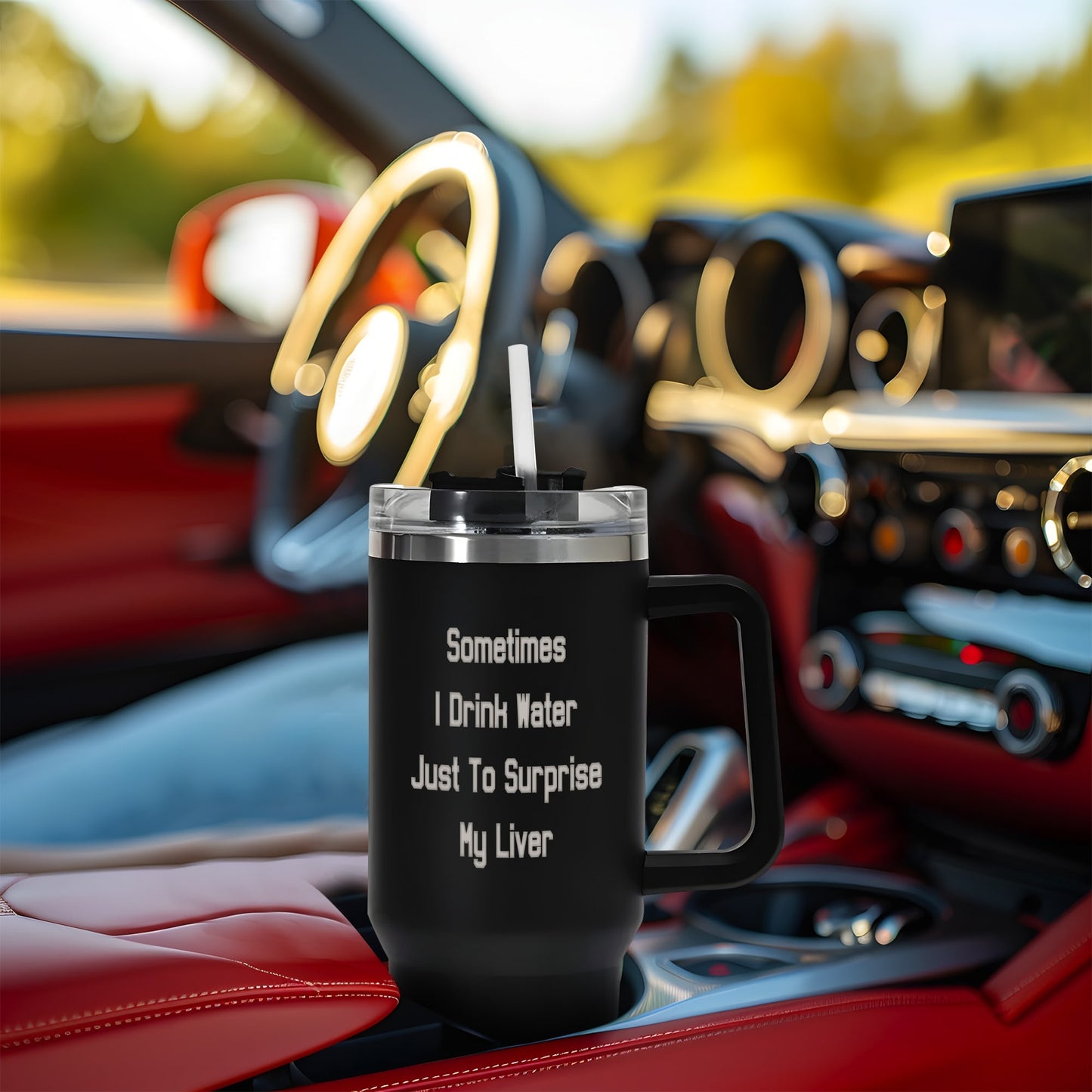 Custom Engraved 40oz Stainless Steel Tumbler with Handle and Straw - Stylish and Reusable Travel Mug for Cup Holders