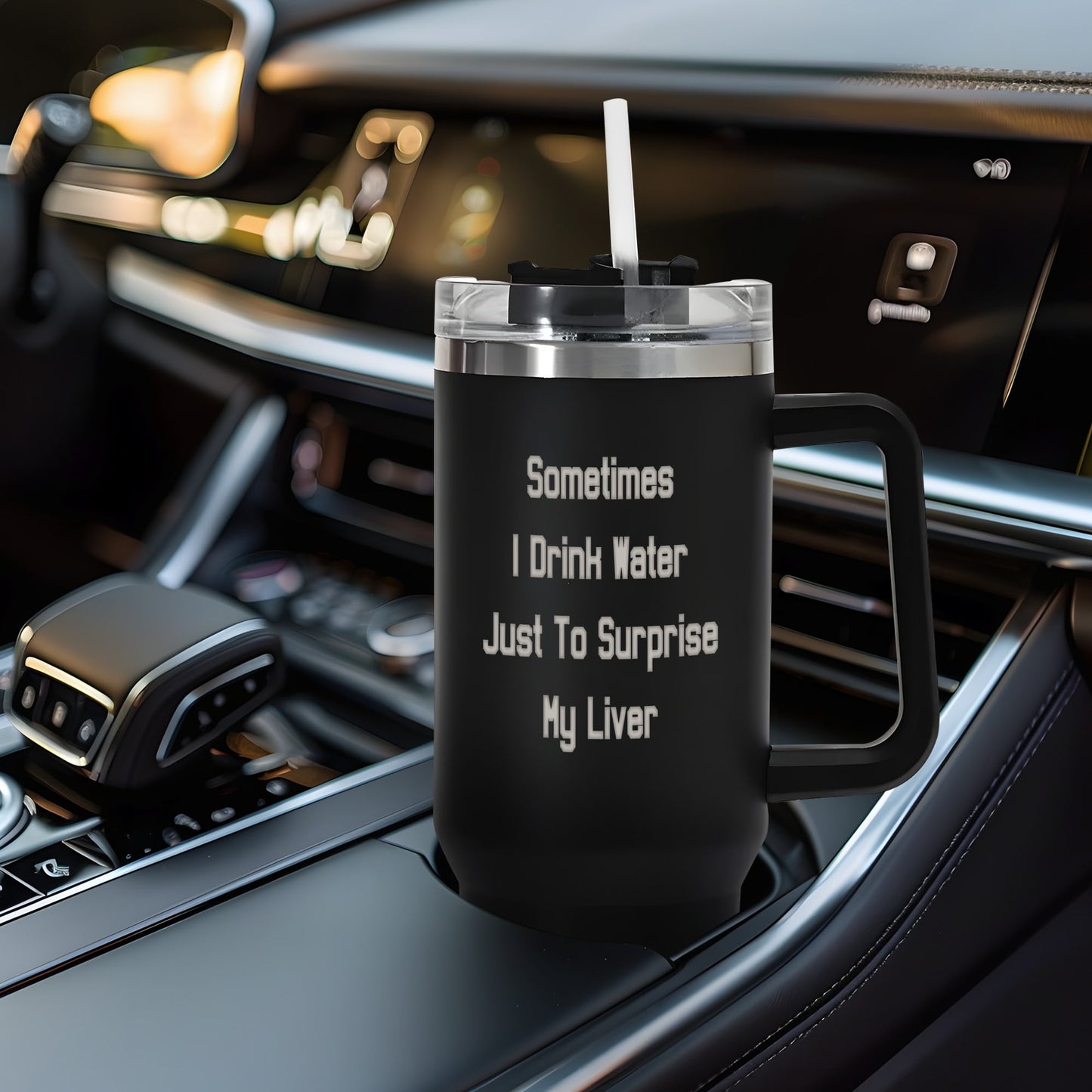 Custom Engraved 40oz Stainless Steel Tumbler with Handle and Straw - Stylish and Reusable Travel Mug for Cup Holders