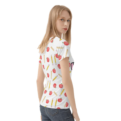 Womens Polyester-Spandex All-Over Print T-Shirt with High-Quality Non-Fading Design - Handmade