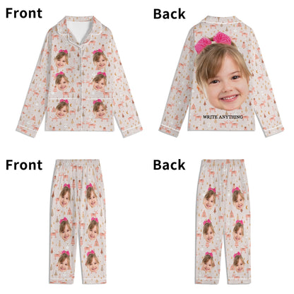 Childrens Long Sleeve Pajama Set with Chest Pocket - Soft & Breathable Polyester Cotton Knit Pajamas for Kids