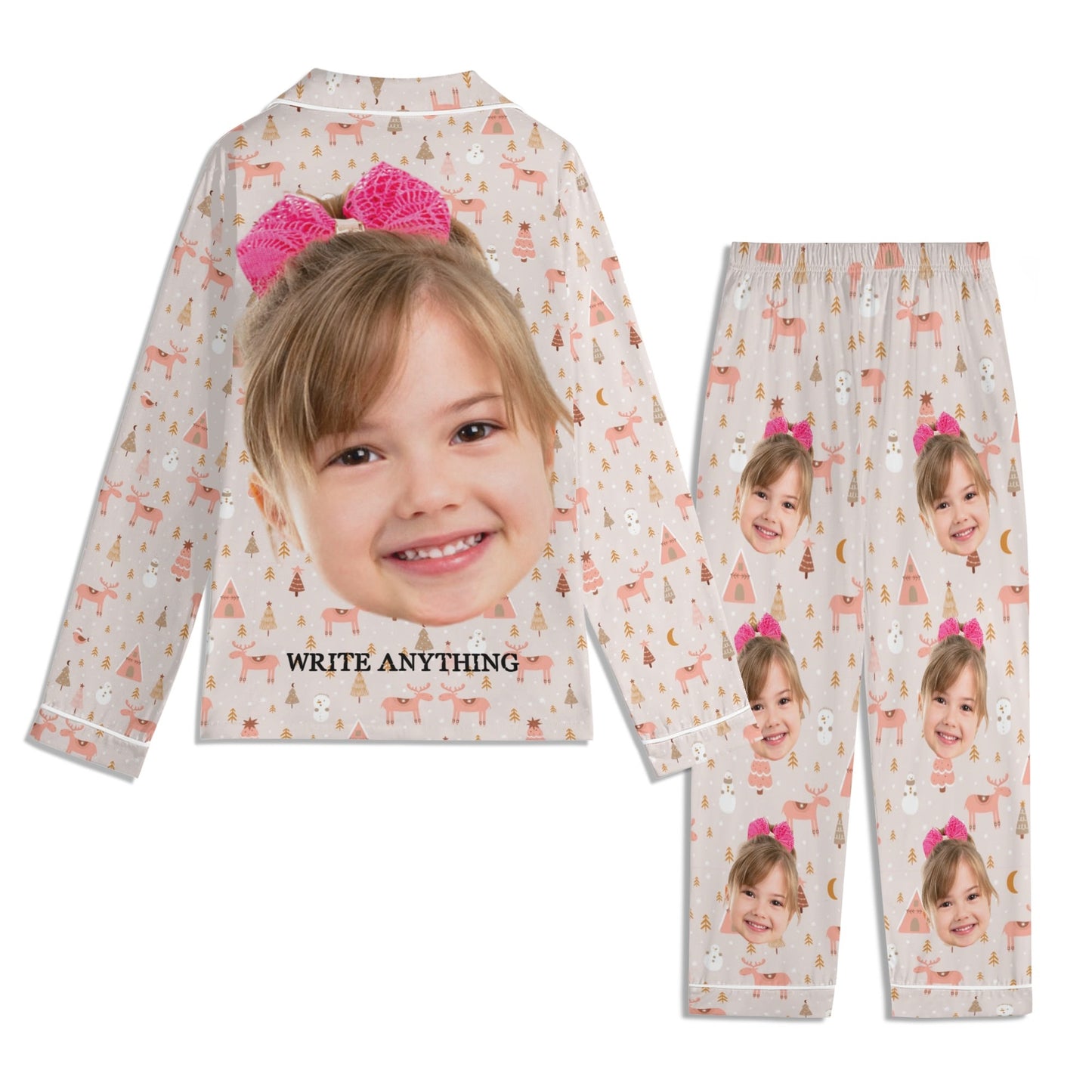 Childrens Long Sleeve Pajama Set with Chest Pocket - Soft & Breathable Polyester Cotton Knit Pajamas for Kids