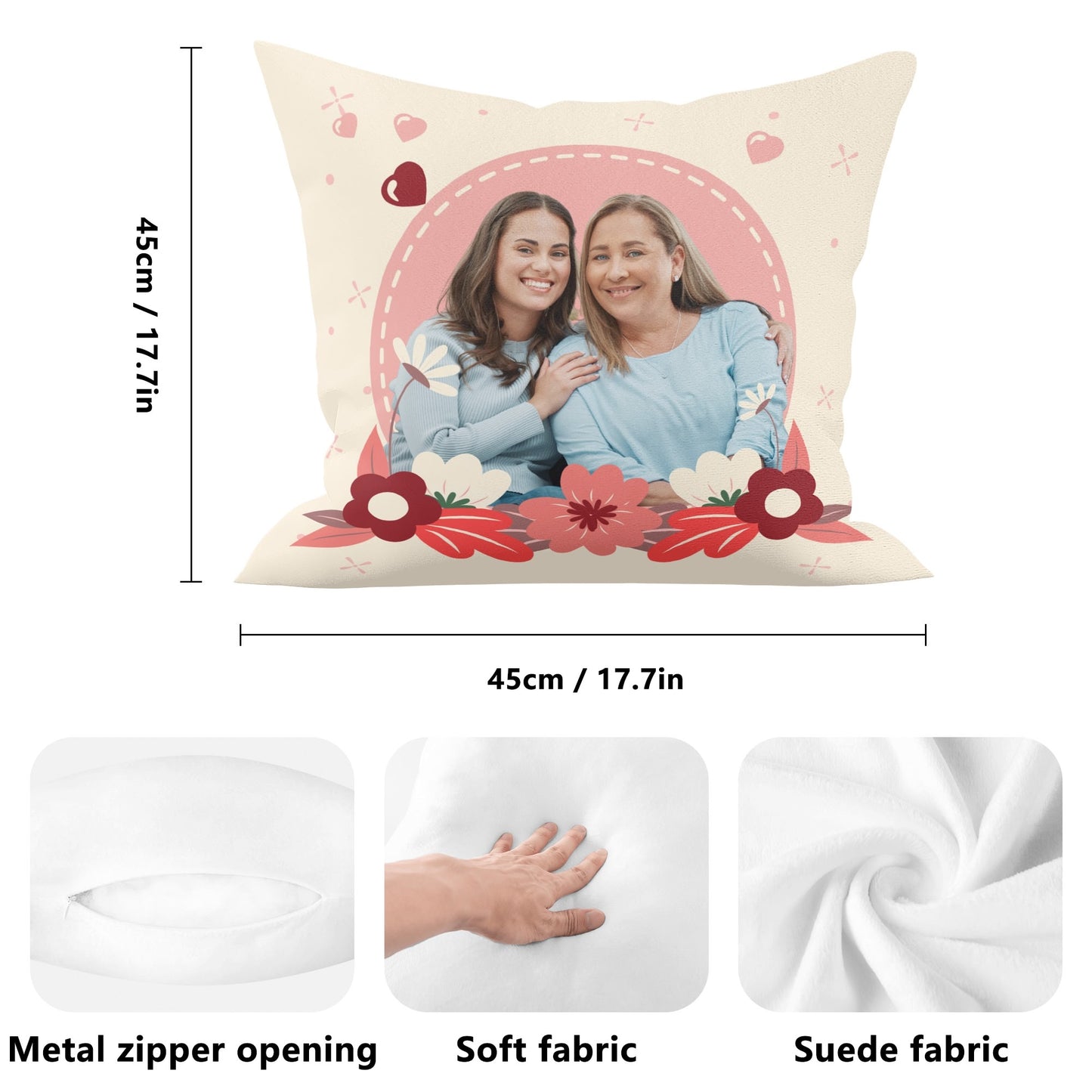 High-Quality All-Over Print Polyester Fleece Pillow Case - 18x18 Inches - Vivid Colors & Clear Image - Hidden Zipper Closure - Machine Washable