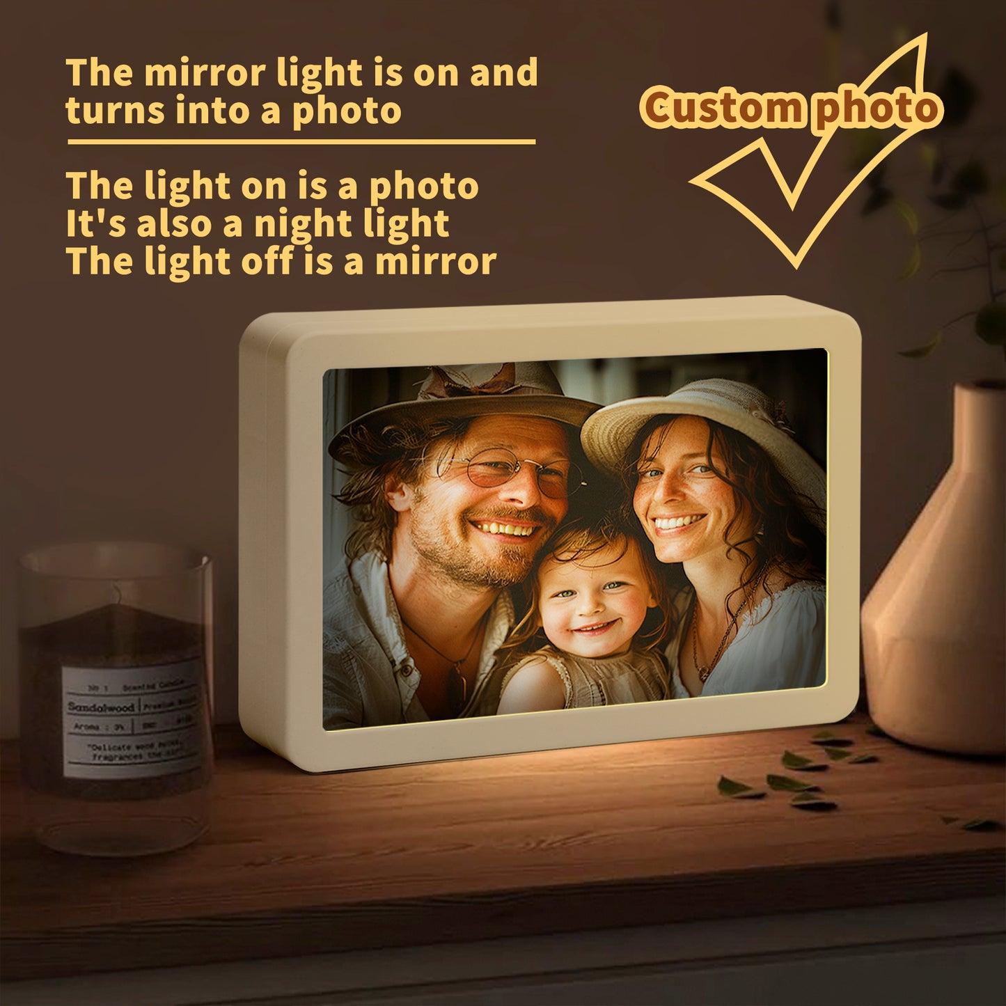 Personalized Rectangle LED Mirror Light - Love Yourself Love Family - USB Powered - Multi-Color LED Lights for Bedrooms, Living Rooms - Perfect for Gifts