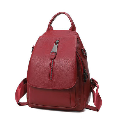 Anti-theft Backpack Ladies - Multi-compartment Leather Backpack