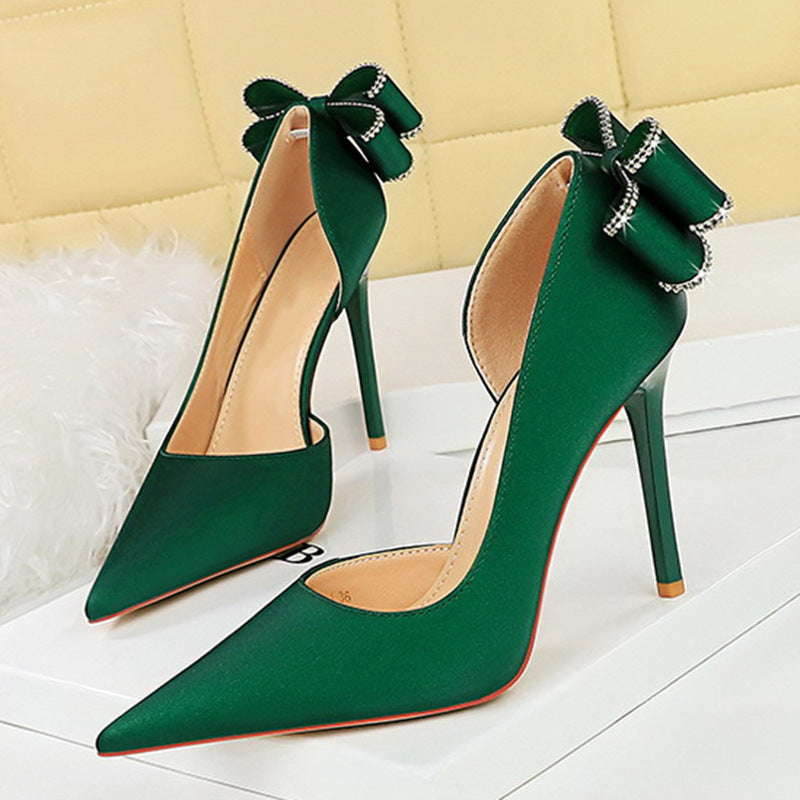 Sexy Low-cut Pointed Toe Rhinestone Stiletto Heel High Heels