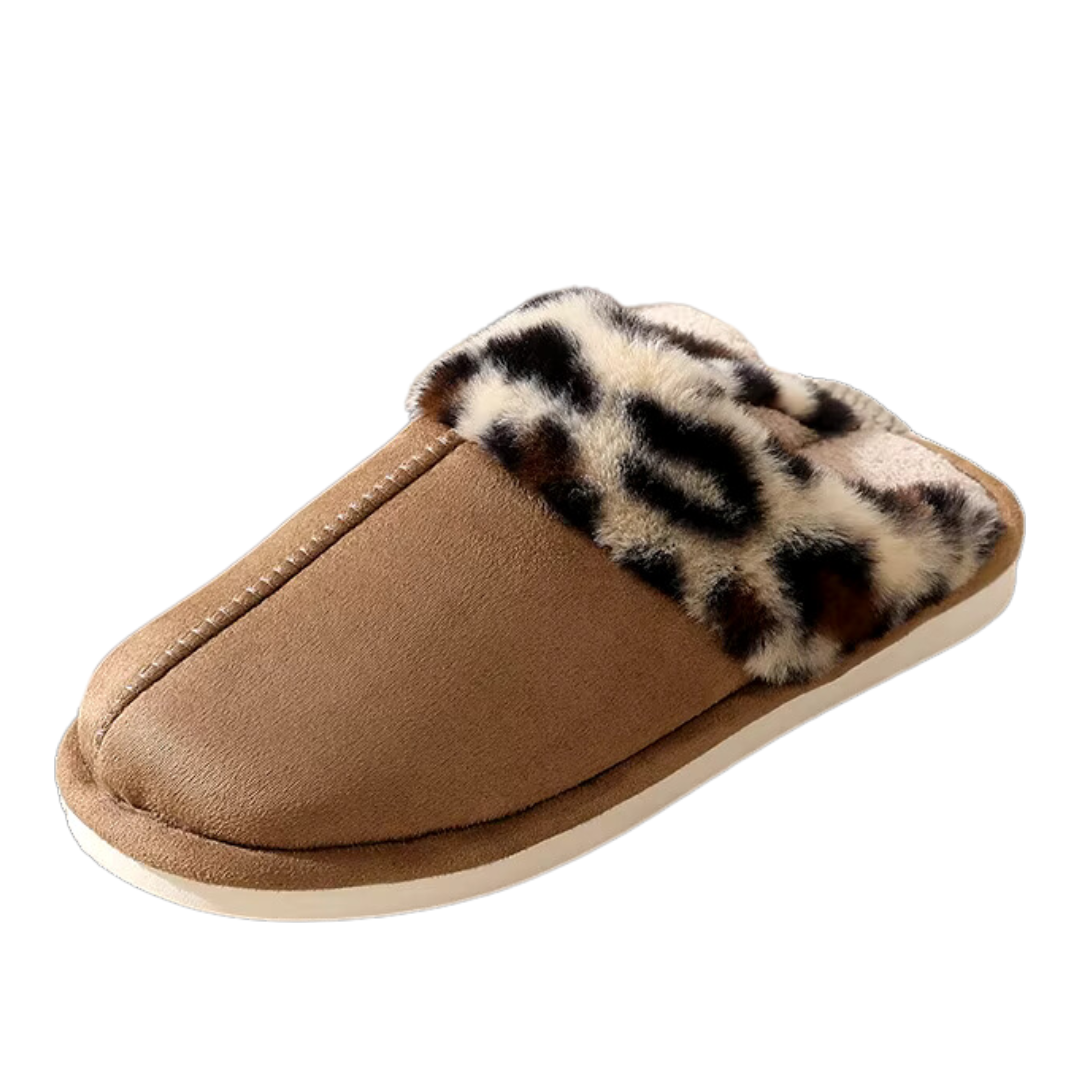 Leopard Print - Indoor Floor Slippers - Warm Plush Home Slides