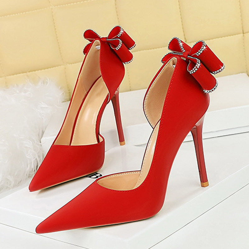 Sexy Low-cut Pointed Toe Rhinestone Stiletto Heel High Heels