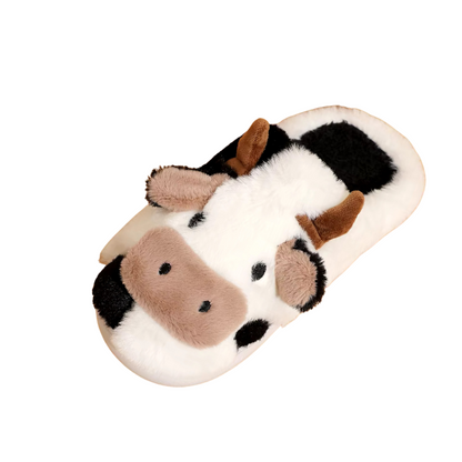 New Winter Unisex Cartoon Cow Warm Plush Slippers - Indoor Non-slip House Slides Men And Women