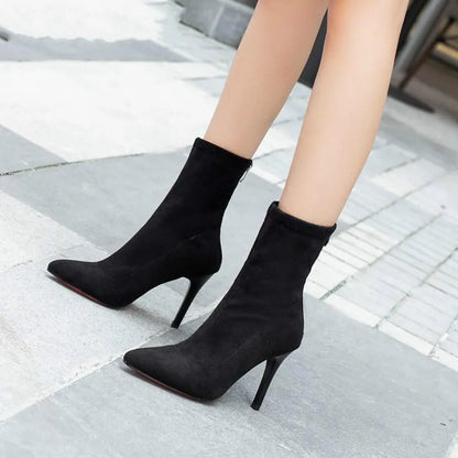 HOT Mid-barrel Boots - Elastic Boots - Pointed Toe Thin Heels For Women