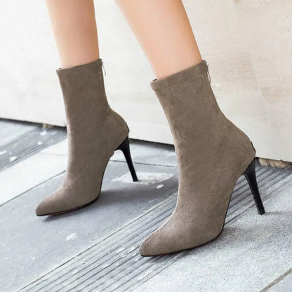 HOT Mid-barrel Boots - Elastic Boots - Pointed Toe Thin Heels For Women