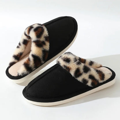 Leopard Print - Indoor Floor Slippers - Warm Plush Home Slides