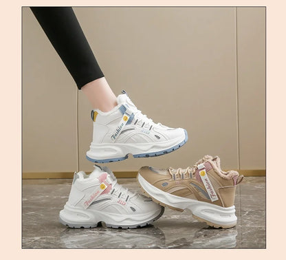 Women Sneakers Plush Warm Soft Cotton Shoes Comfortable Non-slip Flat Shoes Warm Cotton Casual Sports Shoes