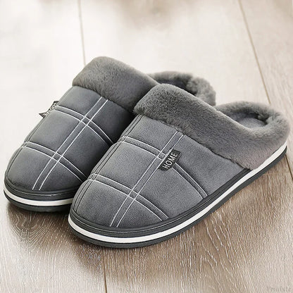 Men Home Slippers - Plaid Memory Foam - Indoor Shoes - Warm Soft Non-Slip Slippers