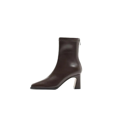 Square Ankle Boots - Comfortable Soft Leather - High Heel Boots