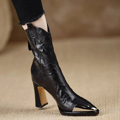 High Heels - Women Ankle Boots - Sexy Pointed Toe Leather Shoes