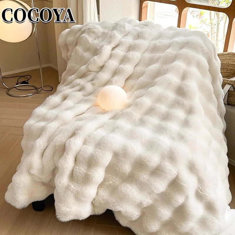 Faux Rabbit Fur Blankets - Beds Winter - Fluffy Plush - Sofa Cover Ultra Soft