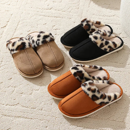 Leopard Print - Indoor Floor Slippers - Warm Plush Home Slides