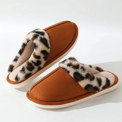 Leopard Print - Indoor Floor Slippers - Warm Plush Home Slides