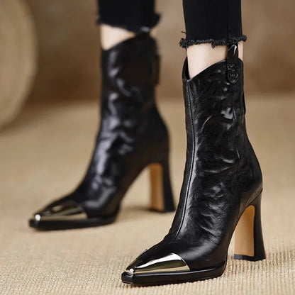 High Heels - Women Ankle Boots - Sexy Pointed Toe Leather Shoes