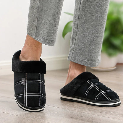 Men Home Slippers - Plaid Memory Foam - Indoor Shoes - Warm Soft Non-Slip Slippers