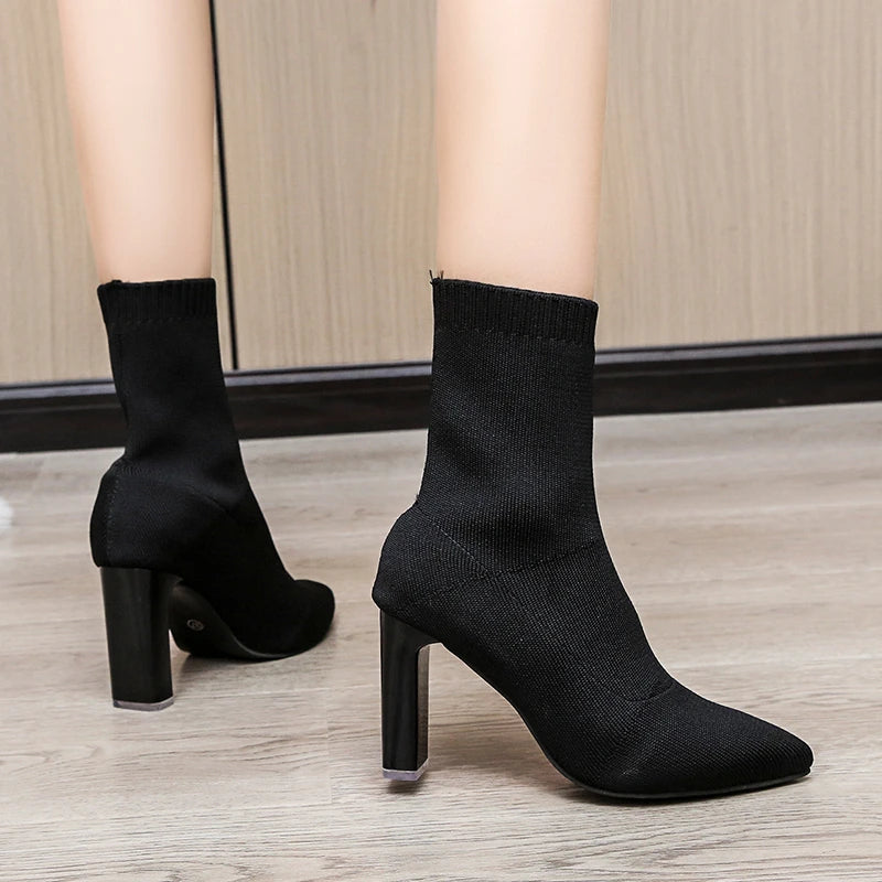 Simple Fashion Stretch Socks Boots - Women's High Heels - Socks Boots