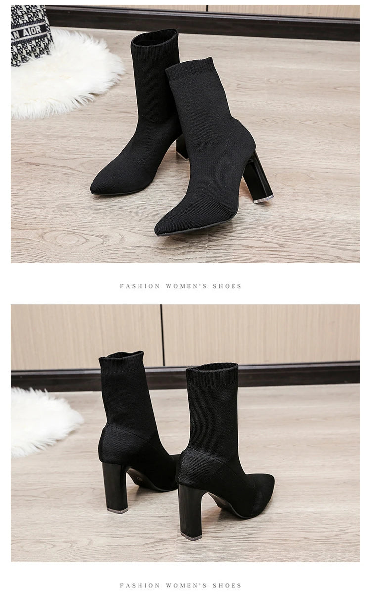 Simple Fashion Stretch Socks Boots - Women's High Heels - Socks Boots