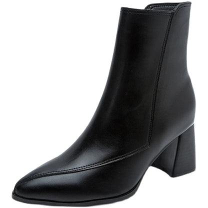 New British Style Thin and Thin Women's Boots Pointed Toe Thin Side Zipper Black Nude Boots Women