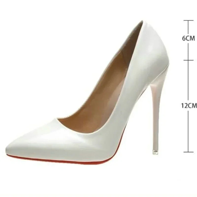 Women Shoes High Heels Sexy Pointed Toe 12cm Pumps Wedding Dress Shoes Nude Black Color Red Rubber Bottom High Heels