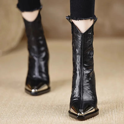 High Heels - Women Ankle Boots - Sexy Pointed Toe Leather Shoes