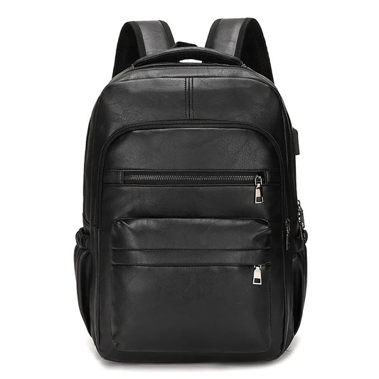 USB Charging Backpack Men - PU Leather - Large laptop backpack