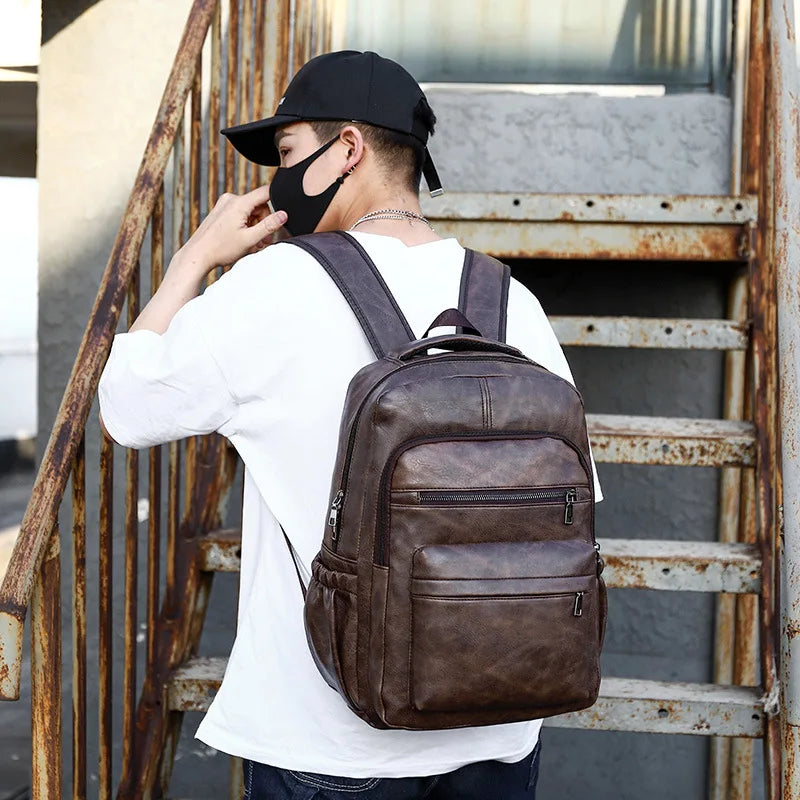 USB Charging Backpack Men - PU Leather - Large laptop backpack