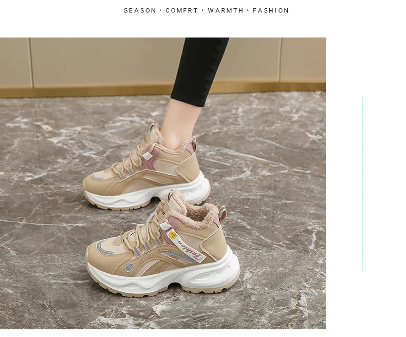 Women Sneakers Plush Warm Soft Cotton Shoes Comfortable Non-slip Flat Shoes Warm Cotton Casual Sports Shoes