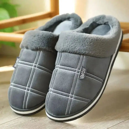 Men Home Slippers - Plaid Memory Foam - Indoor Shoes - Warm Soft Non-Slip Slippers