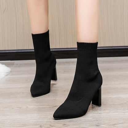 Simple Fashion Stretch Socks Boots - Women's High Heels - Socks Boots