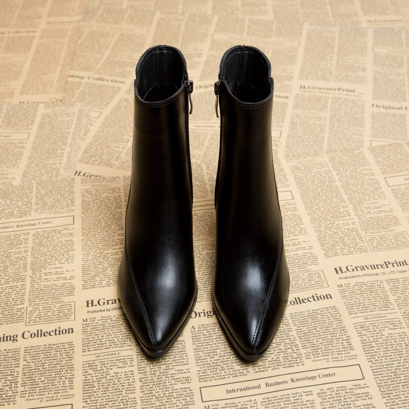 New British Style Thin and Thin Women's Boots Pointed Toe Thin Side Zipper Black Nude Boots Women