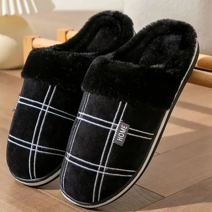 Men Home Slippers - Plaid Memory Foam - Indoor Shoes - Warm Soft Non-Slip Slippers