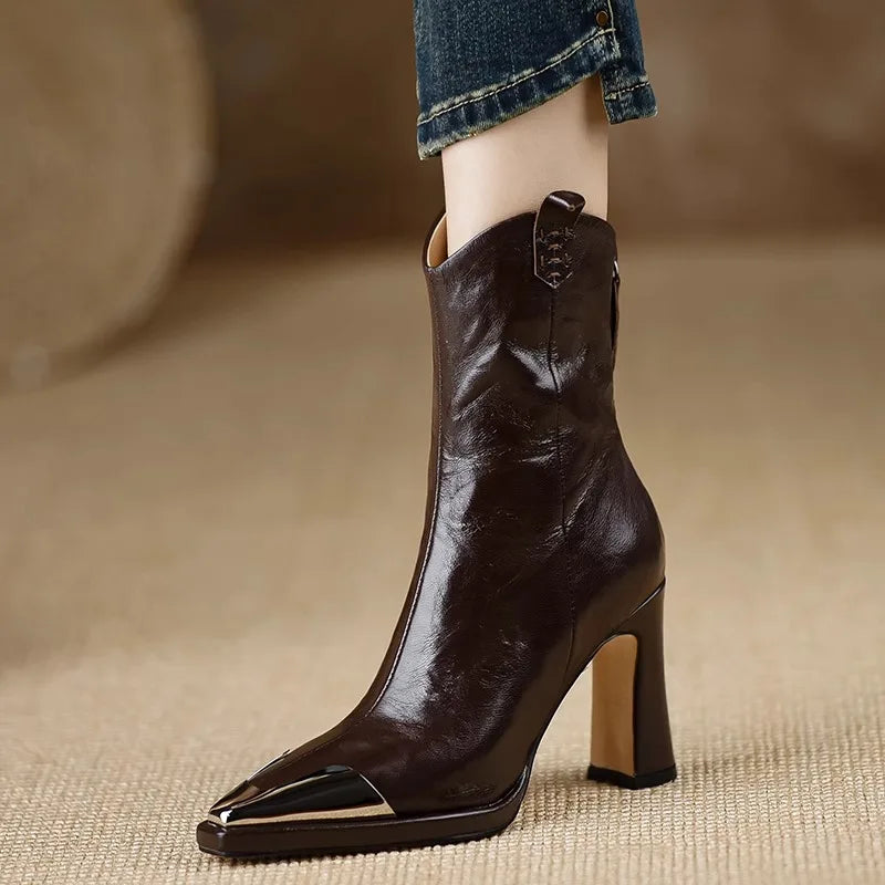 High Heels - Women Ankle Boots - Sexy Pointed Toe Leather Shoes