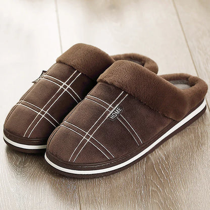 Men Home Slippers - Plaid Memory Foam - Indoor Shoes - Warm Soft Non-Slip Slippers