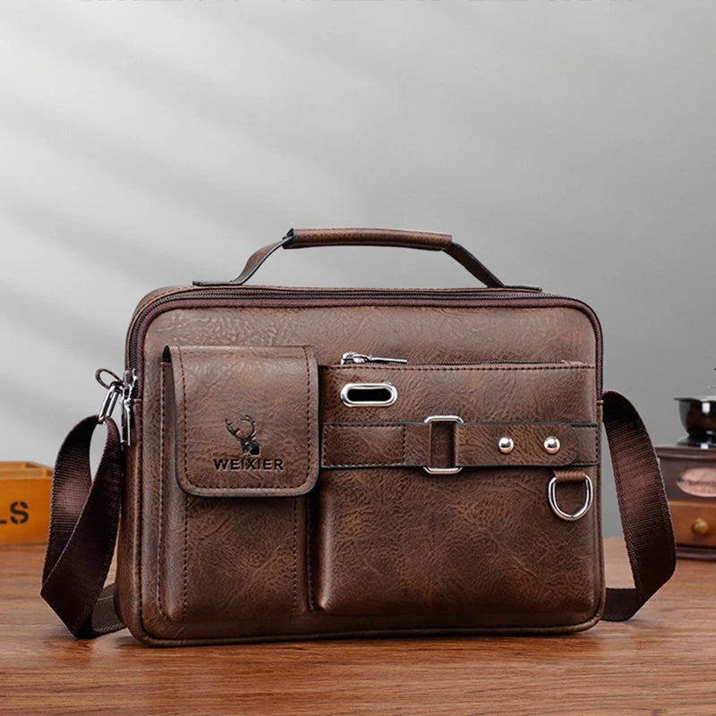 Men's Briefcase Bag  - Leather Handbags - Cross Shoulder Business Tote Boston Briefcase