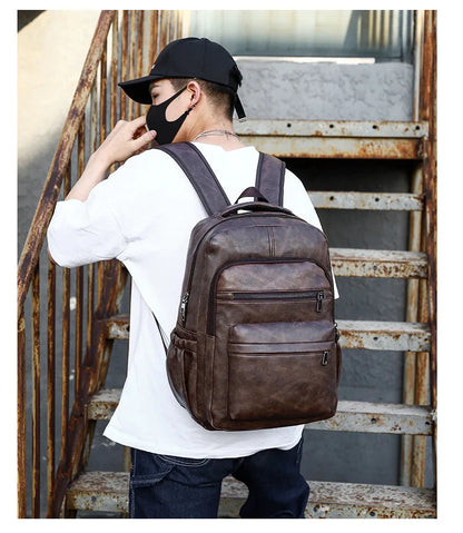 USB Charging Backpack Men - PU Leather - Large laptop backpack