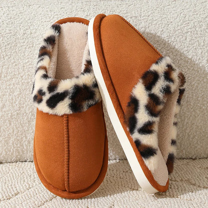 Leopard Print - Indoor Floor Slippers - Warm Plush Home Slides