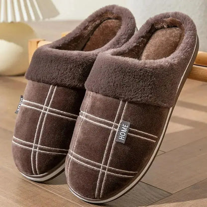 Men Home Slippers - Plaid Memory Foam - Indoor Shoes - Warm Soft Non-Slip Slippers