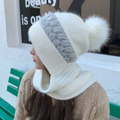 Scarf One Piece Hat - Windproof Woolen Hat - Thickened Knitted Hooded Cap Shawl hats neck warmer bonnet