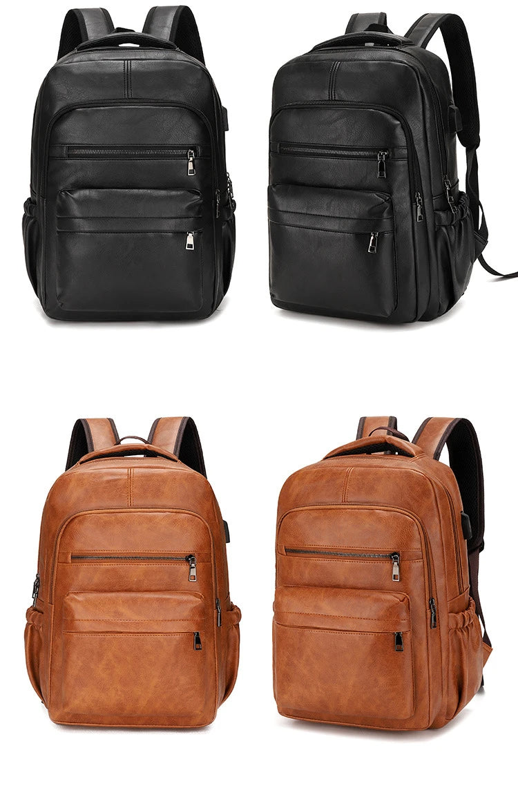 USB Charging Backpack Men - PU Leather - Large laptop backpack