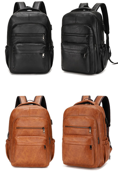 USB Charging Backpack Men - PU Leather - Large laptop backpack